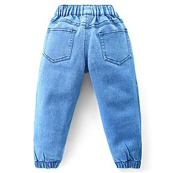 Babyhug Single Jersey Knit Full Sleeves T-Shirt & Denim Jeans Set With Animals Embroidery - Blue