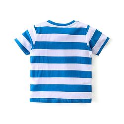 Babyhug Cotton Knit Half Sleeves Striped Henley T-Shirt & Woven Shorts Set - Blue & Beige