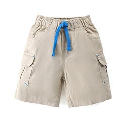 Babyhug Cotton Knit Half Sleeves Striped Henley T-Shirt & Woven Shorts Set - Blue & Beige