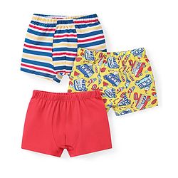 Babyhug 100% Cotton Above Knee Length Trunks Striped & Vehicle Print Pack of 3 - Multicolour