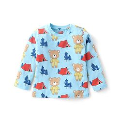 Babyhug Single Jersey Full Sleeve Night Suit Bear & Camping Print - Blue