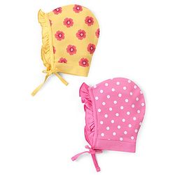 Babyhug 100% Cotton Bonnet Cap with Floral Print Pack of 2 - Multicolor