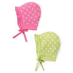 Babyhug 100% Cotton Cap with Knot Heart Print Pack of 2 - Pink & Green