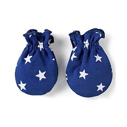 Babyhug 100% Cotton Mittens & Booties Set Star Print - Navy Blue