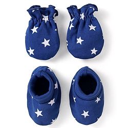 Babyhug 100% Cotton Mittens & Booties Set Star Print - Navy Blue