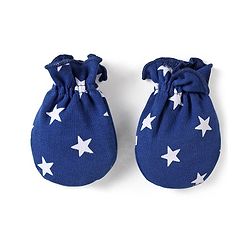 Babyhug 100% Cotton Mittens & Booties Set Star Print - Navy Blue