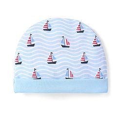 Babyhug 100% Cotton Cap Mittens & Booties Set Boat Print  Blue - Diameter  11.5 Cm