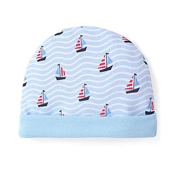 Babyhug 100% Cotton Cap Mittens & Booties Set Boat Print  Blue - Diameter  11.5 Cm