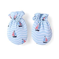 Babyhug 100% Cotton Cap Mittens & Booties Set Boat Print  Blue - Diameter  11.5 Cm
