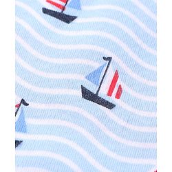 Babyhug 100% Cotton Cap Mittens & Booties Set Boat Print  Blue - Diameter  11.5 Cm
