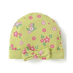 Babyhug 100% Cotton Cap Mittens & Booties Set Floral Print - Green