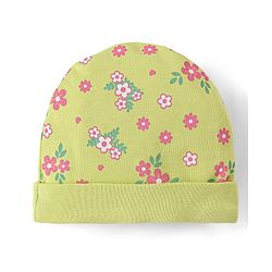 Babyhug 100% Cotton Cap Mittens & Booties Set Floral Print - Green