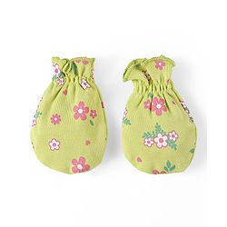 Babyhug 100% Cotton Cap Mittens & Booties Set Floral Print - Green