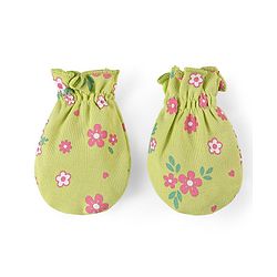 Babyhug 100% Cotton Cap Mittens & Booties Set Floral Print - Green