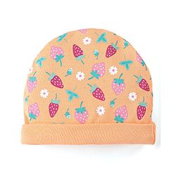 Babyhug 100% Cotton Cap Mittens & Booties Set Strawberry Print - Multicolour