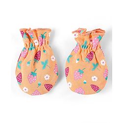 Babyhug 100% Cotton Cap Mittens & Booties Set Strawberry Print - Multicolour