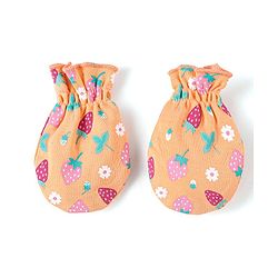 Babyhug 100% Cotton Cap Mittens & Booties Set Strawberry Print - Multicolour