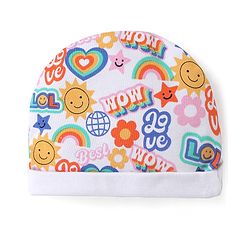 Babyhug 100% Cotton Cap Mittens & Booties Set Text Print Multicolour - Diameter  11.5 cm