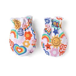 Babyhug 100% Cotton Cap Mittens & Booties Set Text Print Multicolour - Diameter  11.5 cm