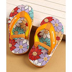Cute Walk by Babyhug Slip On Floral Printed Flip Flops with Back Strap Closure - Orange