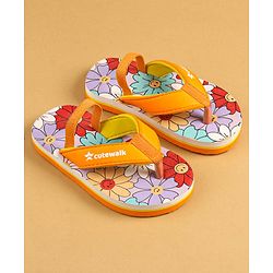 Cute Walk by Babyhug Slip On Floral Printed Flip Flops with Back Strap Closure - Orange