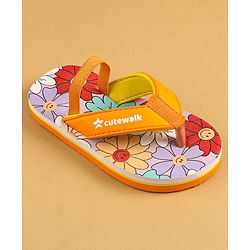 Cute Walk by Babyhug Slip On Floral Printed Flip Flops with Back Strap Closure - Orange