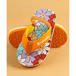 Cute Walk by Babyhug Slip On Floral Printed Flip Flops with Back Strap Closure - Orange