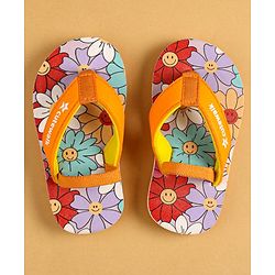 Cute Walk by Babyhug Slip On Floral Printed Flip Flops with Back Strap Closure - Orange