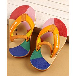 Cute Walk by Babyhug Flip Flops with Back Strap Closure - Red Orange & Blue