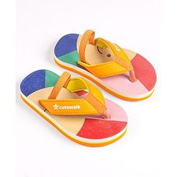 Cute Walk by Babyhug Flip Flops with Back Strap Closure - Red Orange & Blue