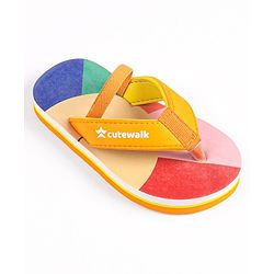 Cute Walk by Babyhug Flip Flops with Back Strap Closure - Red Orange & Blue