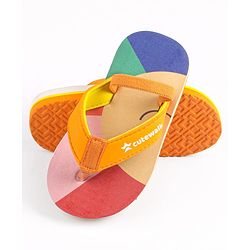 Cute Walk by Babyhug Flip Flops with Back Strap Closure - Red Orange & Blue