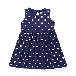 Babyhug Single Jersey Sleeveless Frock with Heart Print - Navy