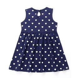 Babyhug Single Jersey Sleeveless Frock with Heart Print - Navy