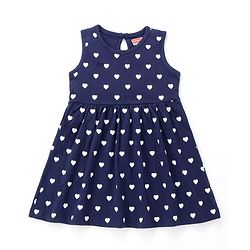 Babyhug Single Jersey Sleeveless Frock with Heart Print - Navy
