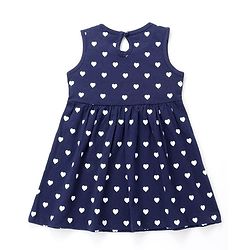Babyhug Single Jersey Sleeveless Frock with Heart Print - Navy