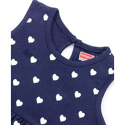 Babyhug Single Jersey Sleeveless Frock with Heart Print - Navy