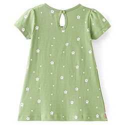 Babyhug Cotton Knit Half Sleeves Frock with Floral Print & Bow Detailing - Green