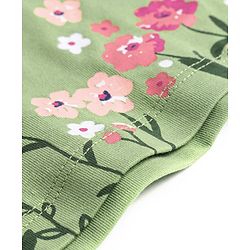 Babyhug Cotton Knit Half Sleeves Frock with Floral Print & Bow Detailing - Green