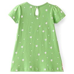 Babyhug Cotton Knit Half Sleeves Frock with Floral Print & Bow Detailing - Green