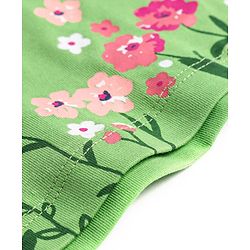 Babyhug Cotton Knit Half Sleeves Frock with Floral Print & Bow Detailing - Green