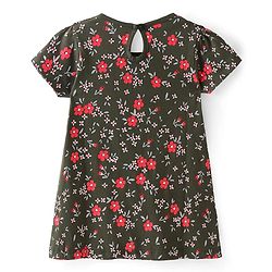 Babyhug Single Jersey Knit Half Sleeves Frock with Floral Print & Bow Applique - Green