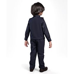 Babyhug Woven Full Sleeves Floral Embroidered 3 Piece Party Suit with Bow - Maroon & Navy Blue