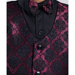 Babyhug Woven Full Sleeves Floral Embroidered 3 Piece Party Suit with Bow - Maroon & Navy Blue