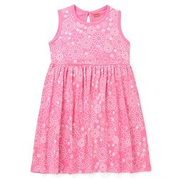 Babyhug Cotton Knit Half Sleeves Frock with Butterfly Print & Bow Applique - Navy Blue