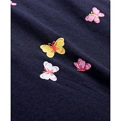 Babyhug Cotton Knit Half Sleeves Frock with Butterfly Print & Bow Applique - Navy Blue