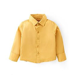 Babyhug Cotton Woven Full Sleeves Party Shirt & Trouser Set with Suspendor & Bow -Mustard & Black