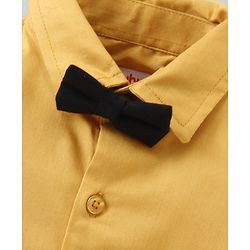 Babyhug Cotton Woven Full Sleeves Party Shirt & Trouser Set with Suspendor & Bow -Mustard & Black