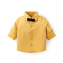 Babyhug Cotton Woven Full Sleeves Party Shirt & Trouser Set with Suspendor & Bow -Mustard & Black