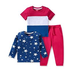 Babyhug Cotton Knit Half And Full Sleeves T-Shirt & Pants Set Valuepack With Star & Stripes Print -  Multicolor